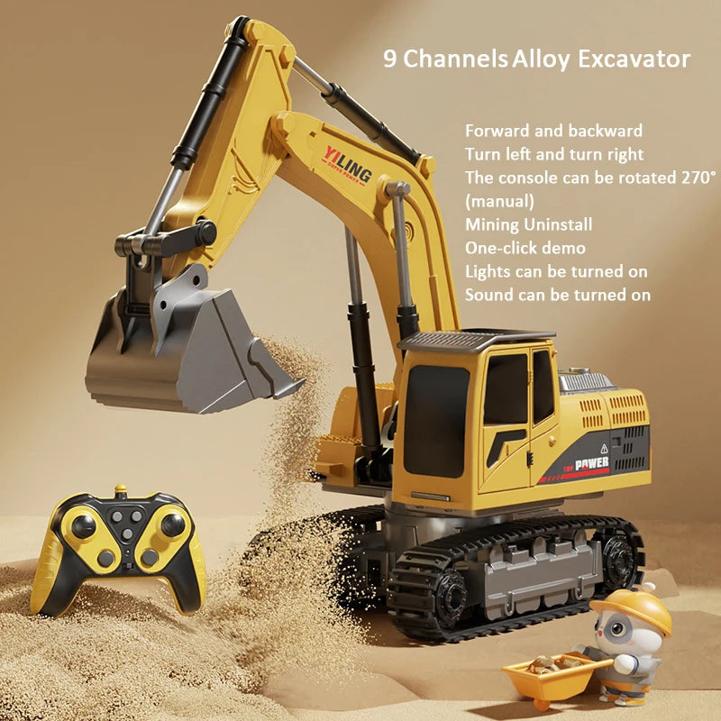 Alloy Remote Control Excavator Toy Car with Lights Sound Effect Electric Excavator Automobile Engineering Vehicle Children Gifts Econic Blanks