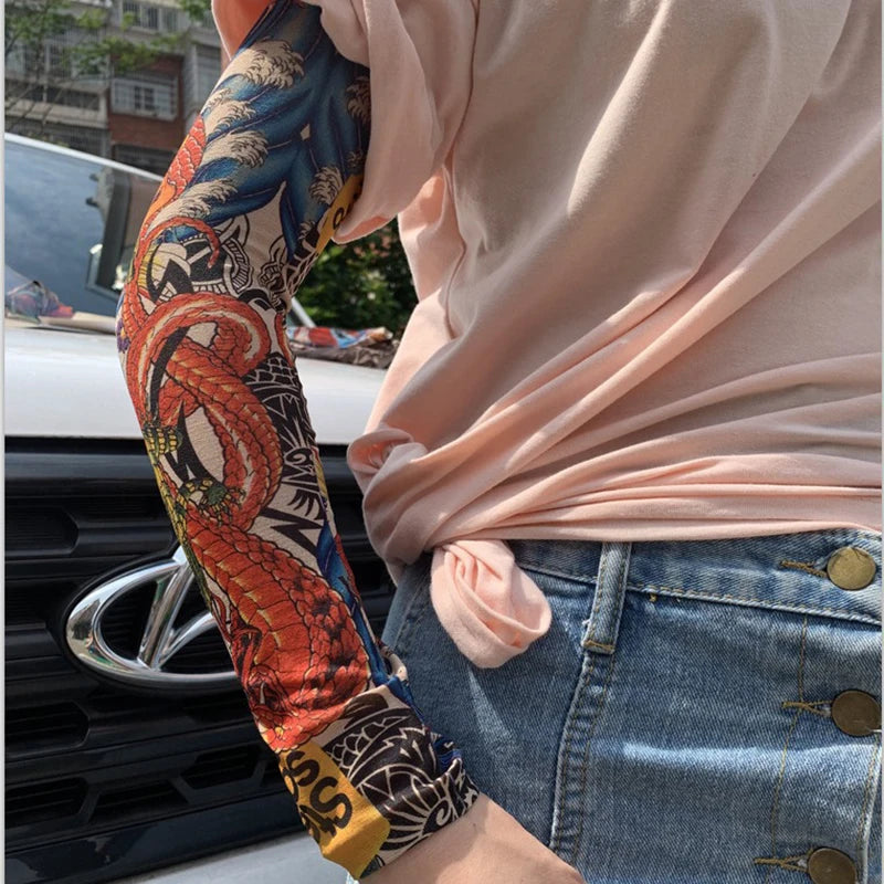 6 PCS Tattoo Sleeves Unisex Summer Cycling Sun Protection Arm Covers Beach Driving Fishing Breathable Nightclub Elastic Sleeves Quick Pick Grocers