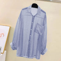 Summer Sunscreen Shirt Elegant Perspective Thin Chiffon Blouse Korean Harajuku See Through Loose Top Casual Women's Cardigan Quick Pick Grocers