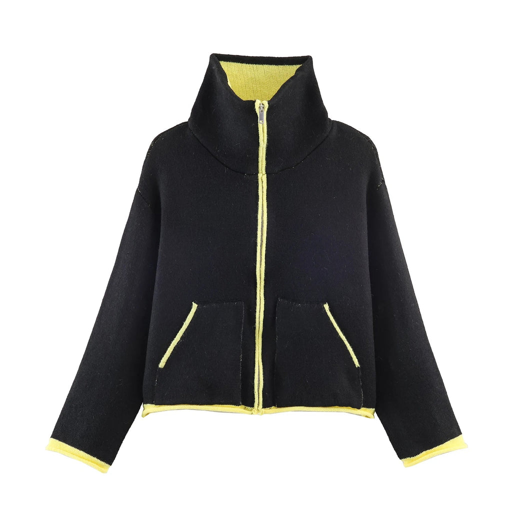2025 Winter New Product Women's Lazy Style Loose Contrasting Color Decorative Layer Knitted Pilot Jacket Coat Quick Pick Grocers