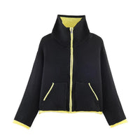 2025 Winter New Product Women's Lazy Style Loose Contrasting Color Decorative Layer Knitted Pilot Jacket Coat Quick Pick Grocers