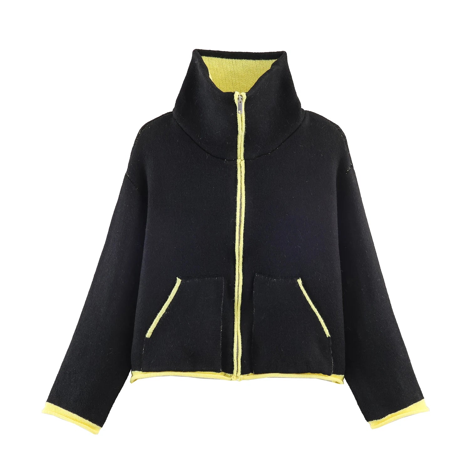 2025 Winter New Product Women's Lazy Style Loose Contrasting Color Decorative Layer Knitted Pilot Jacket Coat Quick Pick Grocers