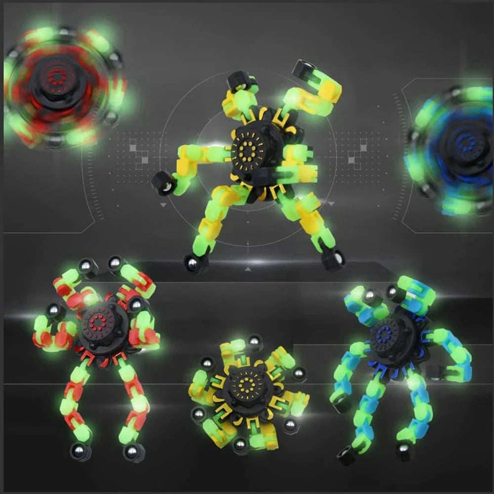 4Pcs Fidget Spinners Glow in The Dark Fingertip Gyro DIY Deformable Robot Funny Sensory Toys Decompression Spinner Party Favors Econic Blanks