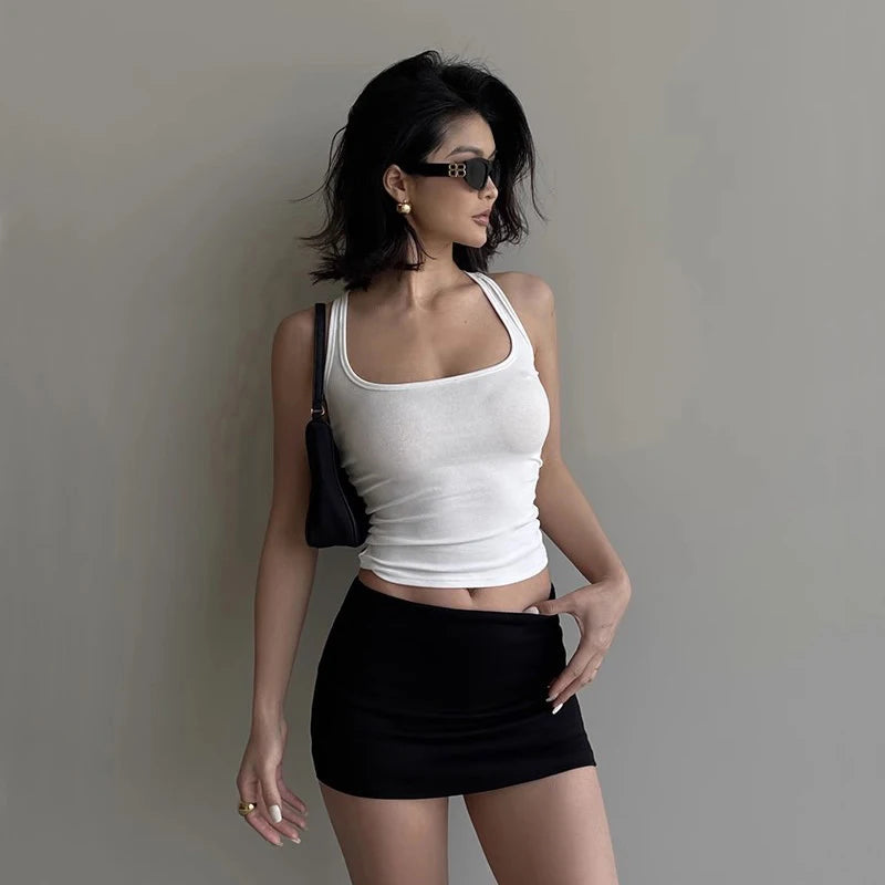 Women's Sculpted Square Neck Tank Top Summer Slim Fit Workout Athletic Crop Tops for Women Quick Pick Grocers