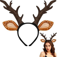 1PC Deer Antlers Headband: Plush Ear & Brown Antler Hair Hoop for Christmas & Halloween Party, Animal Cosplay, Holiday Dress-Up Quick Pick Grocers