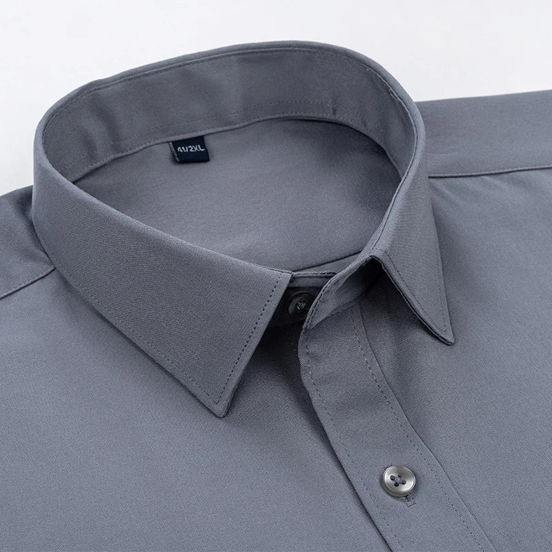 New Men's Solid Color Business Shirt Formal Fashion Thin Classic Basic Casual Slim White Long Sleeve Social Shirt Brand Clothes Quick Pick Grocers