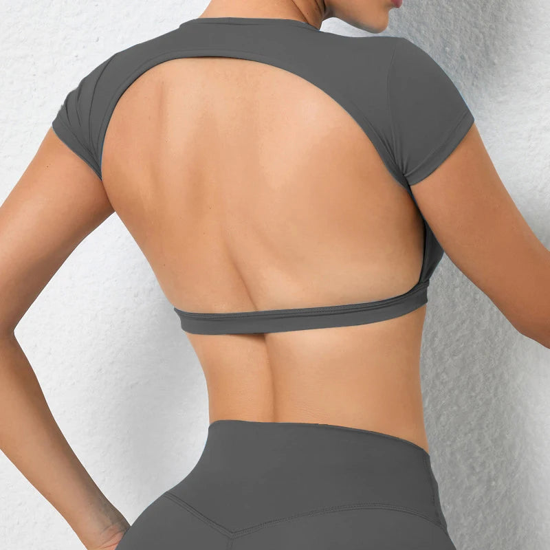 Hearuisavy Summer Sports Shirts Breathable Workout Tops Fitness Sportswear Backless Yoga Clothing Sport Crop Tops Women Gym Top Quick Pick Grocers