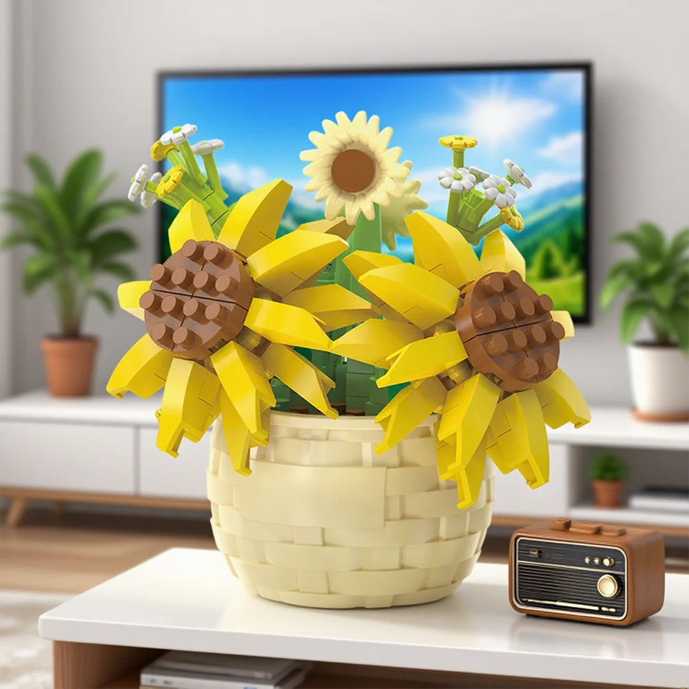 DIY Potted Plant Building Blocks Set - Rose Sunflower Succulents Bonsai Tree Romantic Garden Kids Model Bricks Toy Kit Econic Blanks