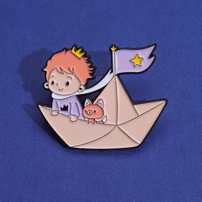Cartoon Boy Fox Rose Enamel Pins Moon Star Whale Paper Boat Brooch Lapel Hat Bag Badge Jewelry Accessories Gift for Kids Friends Quick Pick Grocers