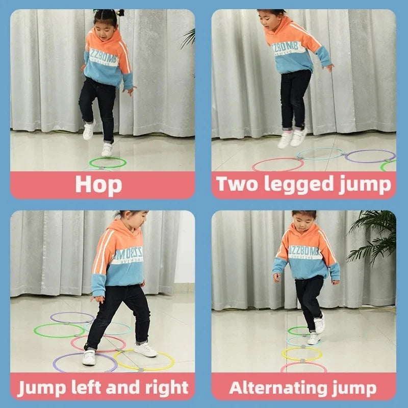 Outdoor Kids Funny Physical Training Sport Toys Lattice Jump Ring Set Game with 10 Hoops 10 Connectors for Park Play Boys Girls Quick Pick Grocers