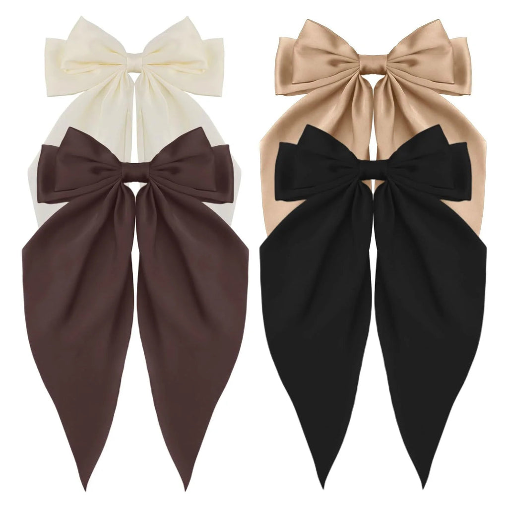 Korean Accessories Hair Clips for Women Girls Big Bowknot Solid Satin Long Ribbon Bows Spring Clamp Barette Cheveux Femme 2023 Quick Pick Grocers