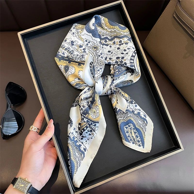Bohemian Style Print Luxury Brand Silk Square Scarf Women Satin Shawls Neckerchief Wrap Scarves Bandana Hair Hjiab Floral Quick Pick Grocers