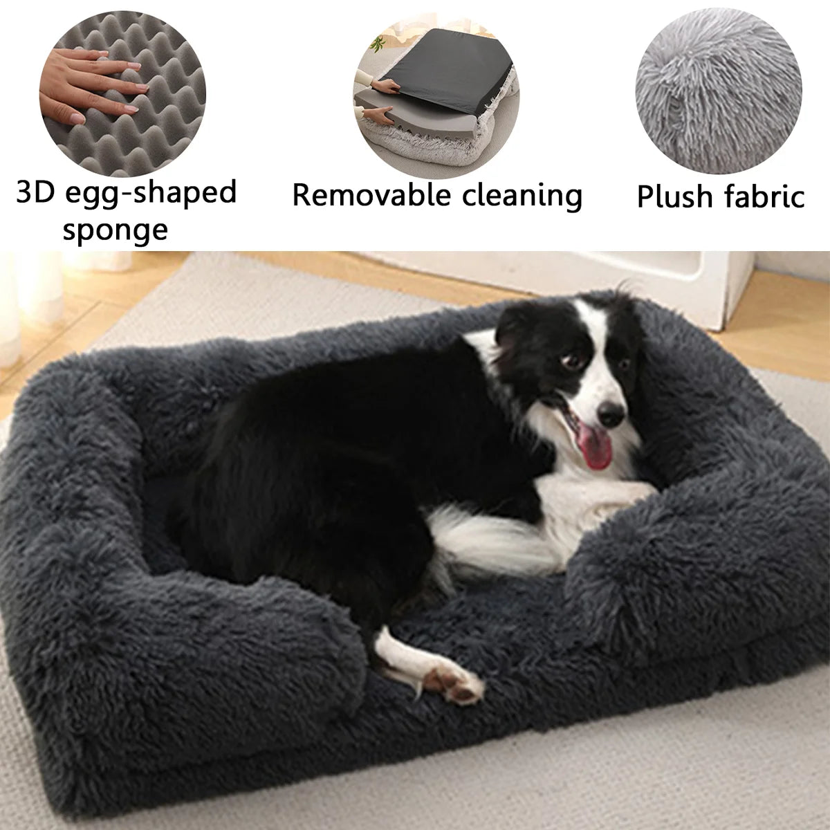 Square Dog Bed Plush Pet Bed Winter Thickened Pad House for Dogs Bed Cat Sofa for Flyffy Dogs Sleeping Bed Sofa Removable Mat Quick Pick Grocers