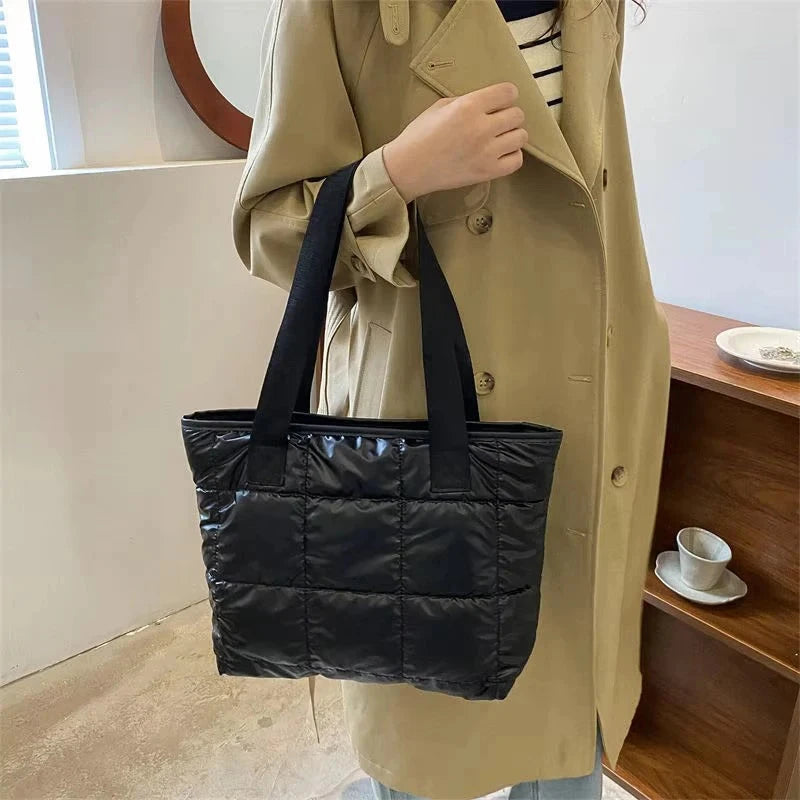 Fashion Ladies Tote Handbags Large Capacity Cotton Padded Shopping Bag Rhombus Portable Handbag Quilted Solid for Leisure Travel Econic Blanks