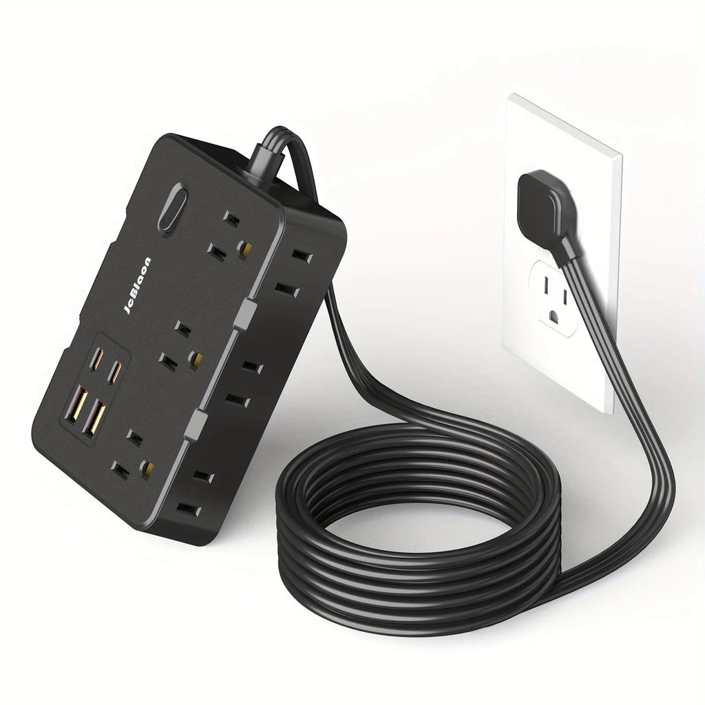 Surge Protector Ultra Thin Flat US Plug with 6 Widely Outlets 4 USB Ports,5ft Extender Cable,Power Strip Adapter for Home Office Econic Blanks