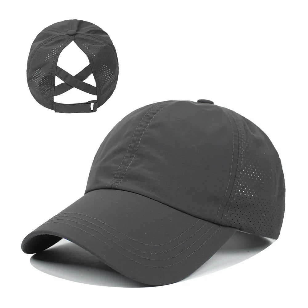 Summer Solid Color Baseball Cap Women's Athleisure Cross Ponytail Hat Mesh Quick-Drying Cap Visor Hat Quick Pick Grocers