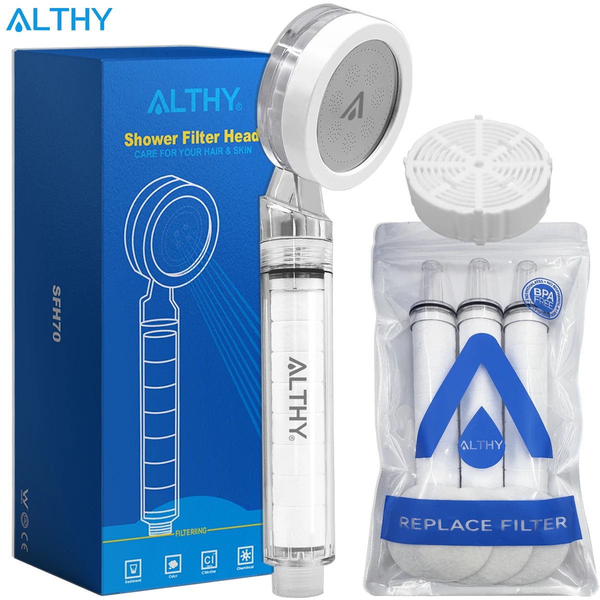 ALTHY High Pressure SPA Handheld Shower Head Water Filter, Reduce Chlorine Heavy Metal, Improves Dry Skin,Hair Dandruff,Eczema Quick Pick Grocers