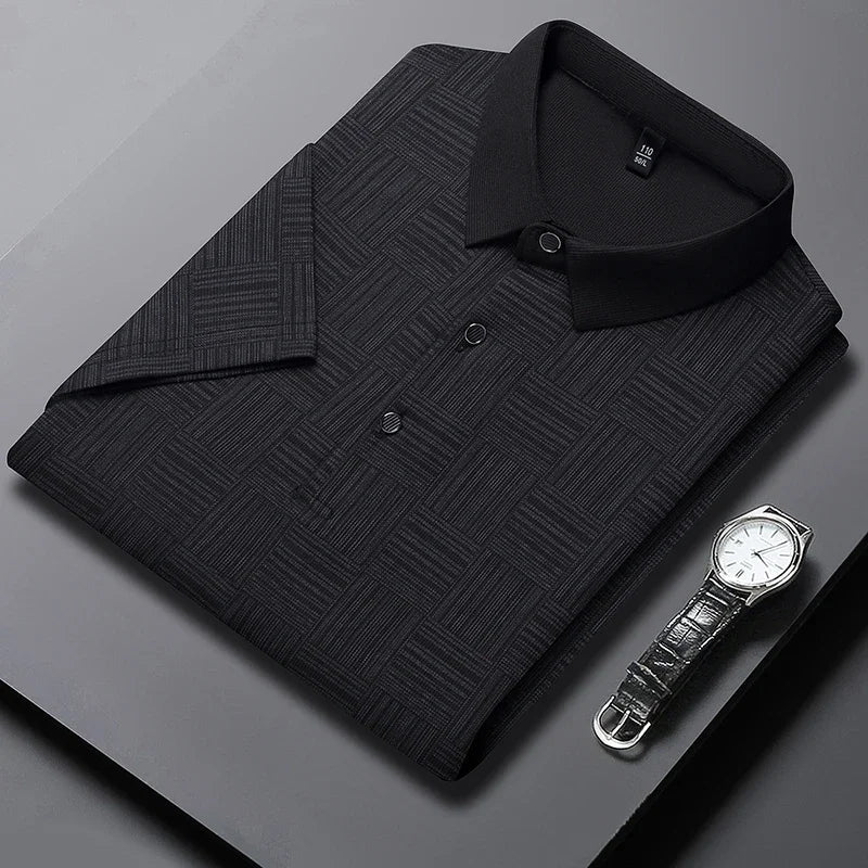 2024 Men's New Printed Business Casual Short sleeved POLO Shirt Fashion Short sleeved Comfortable and Breathable Top Quick Pick Grocers