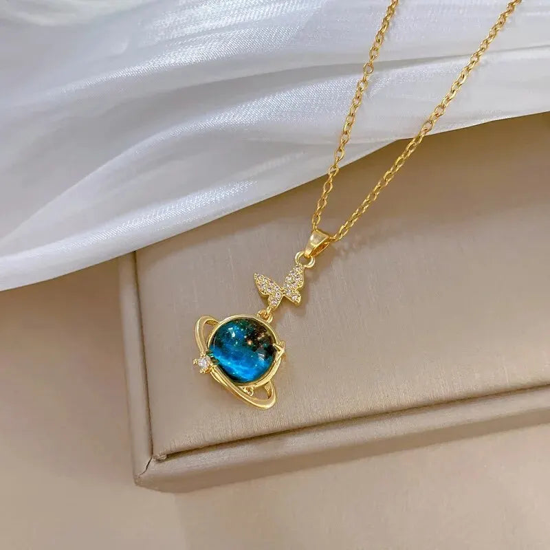 Light Luxury Titanium Steel Star Series Necklace for Women Gold Color Planet Moon Astronaut Pendant Necklaces Jewelry Gifts Quick Pick Grocers