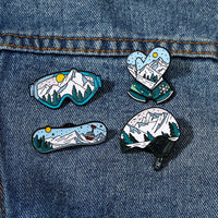 Sports Snow Mountain Pattern Ski Theme Enamel Brooches Skateboard Gloves Helmet Goggles Shaped Pins Winter Badge Jewelry Quick Pick Grocers