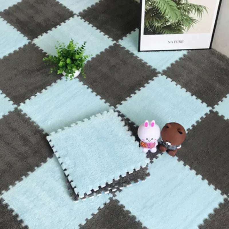 30*30CM Soft Plush Children Kids Rug Play Mat Puzzle Carpet Warm Playmat Interlocking Exercise Tiles Floor Carpet Decoration Mat Quick Pick Grocers