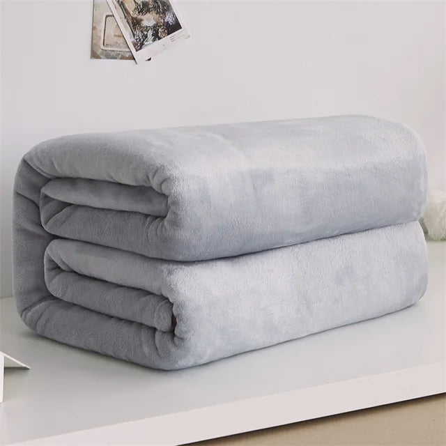 230GSM Coral Fleece Flannel Blankets For Beds Solid Blue Pink Soft Warm Thin Bedspread Sofa Cover Faux Fur Plaid Blanket Purest Peak