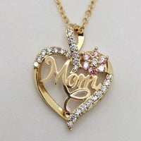 Huitan Mother's Day Necklace for Mom Luxury Trendy Craved Pendant Necklace Pink Flower Aesthetic Neck Accessories Love Jewelry Quick Pick Grocers