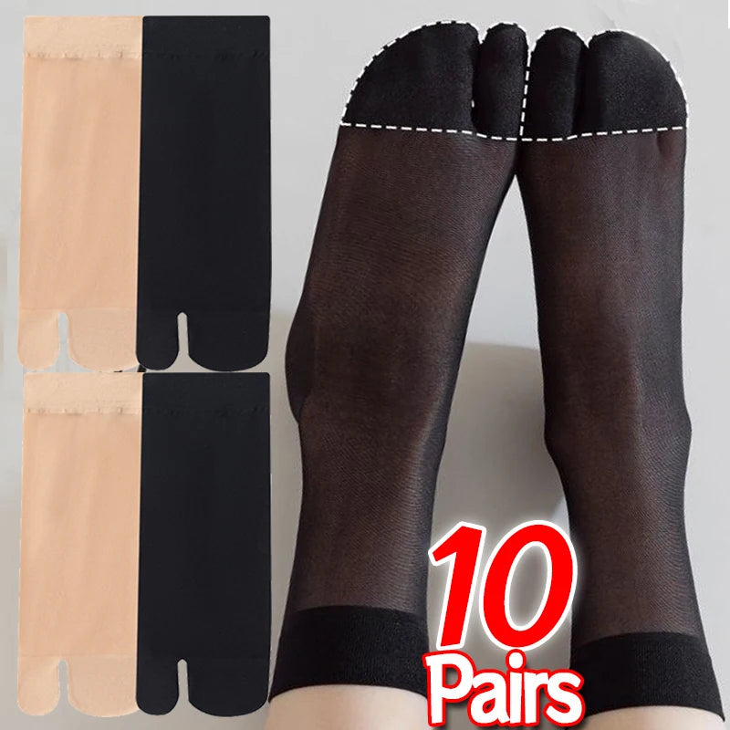 Two Toed Crystal Silk Socks Clear White Black Breathable Cool Stockings Unisex Japanese Men Women Summer Ultra-Thin Tabi Socks Quick Pick Grocers