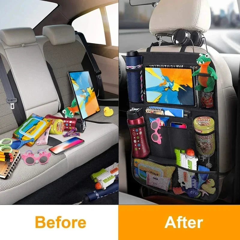 Car Seat Organizer Multifunctional Oxford Fabric Car Back Multi Pocket Storage Bag with Tablet Holder Protector for Kids Quick Pick Grocers