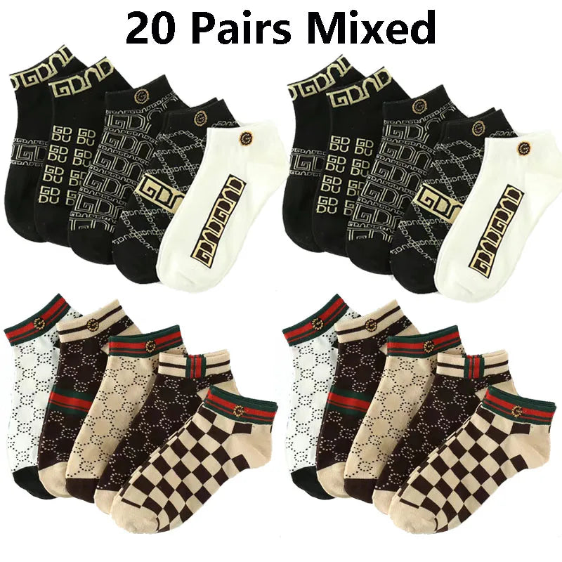5/10/20 Pairs Winter Socks Men Short Breathable Luxury Socks Designer Brand Low-Cut Fashion Trendy Ankle Socks Geometric Pattern Quick Pick Grocers