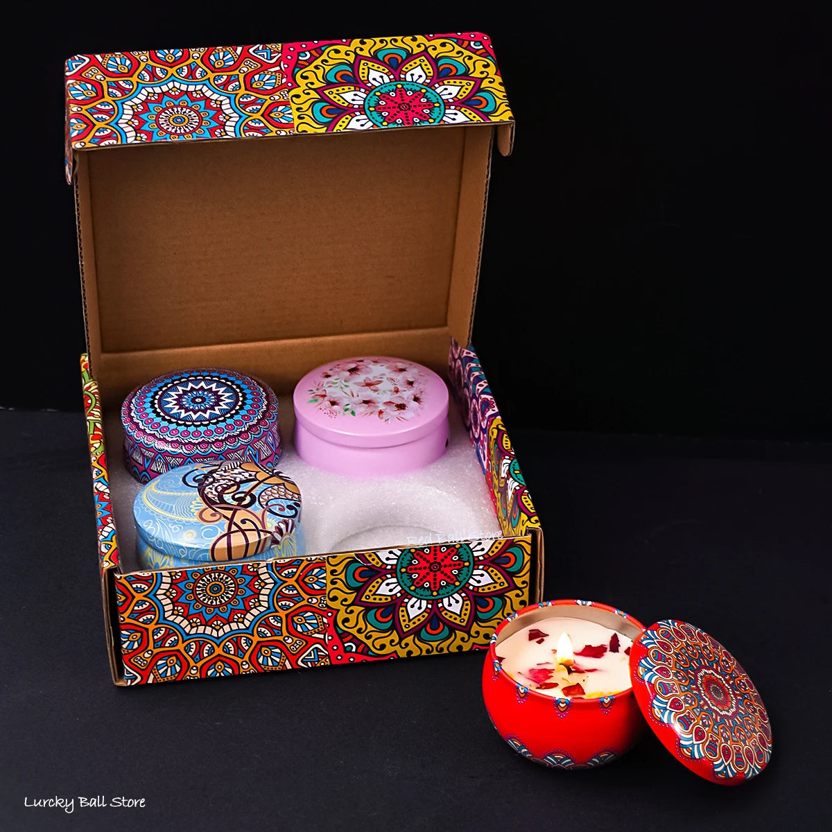 4Pcs/Box Scented Candle Set Gift Islamic Arabian Patterns Fragrance Candle Jar DIY Smokeless Couples Romantic Incense Candles Purest Peak Salt
