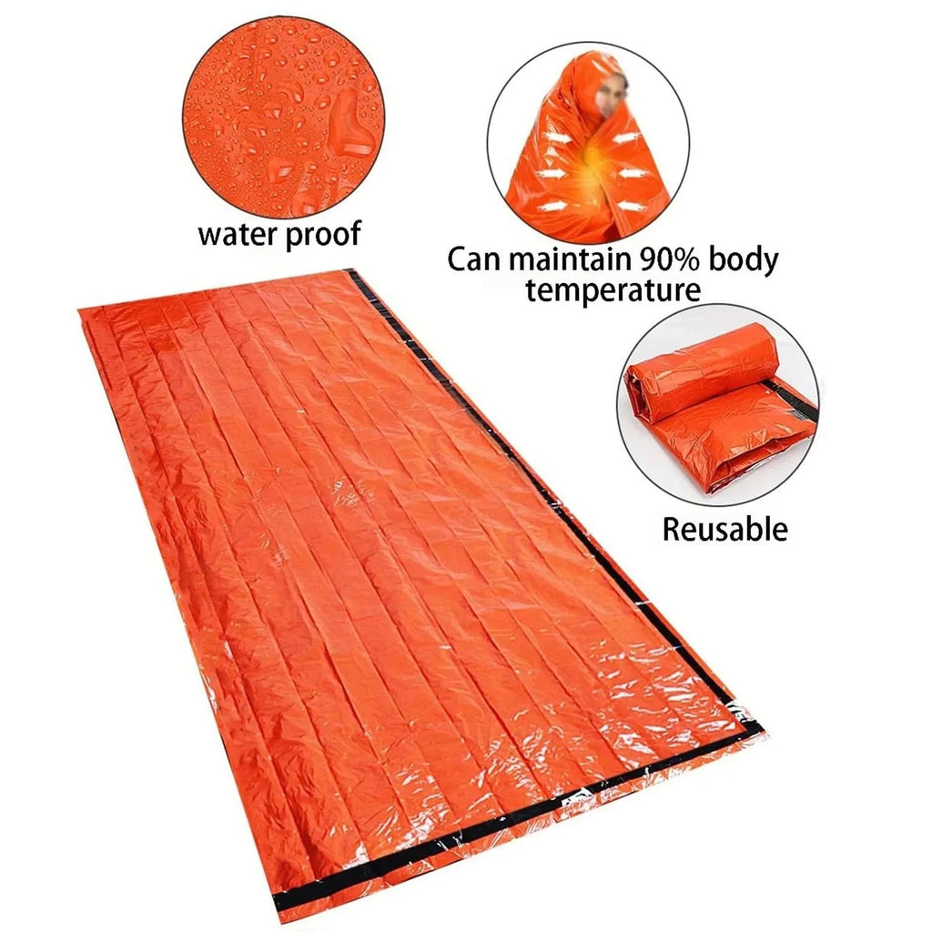 Portable Waterproof Emergency Survival Sleeping Bag Outdoor Edc Camping Gear Thermal Sack First Aid Rescue Kit Mylar Blanket Econic Blanks