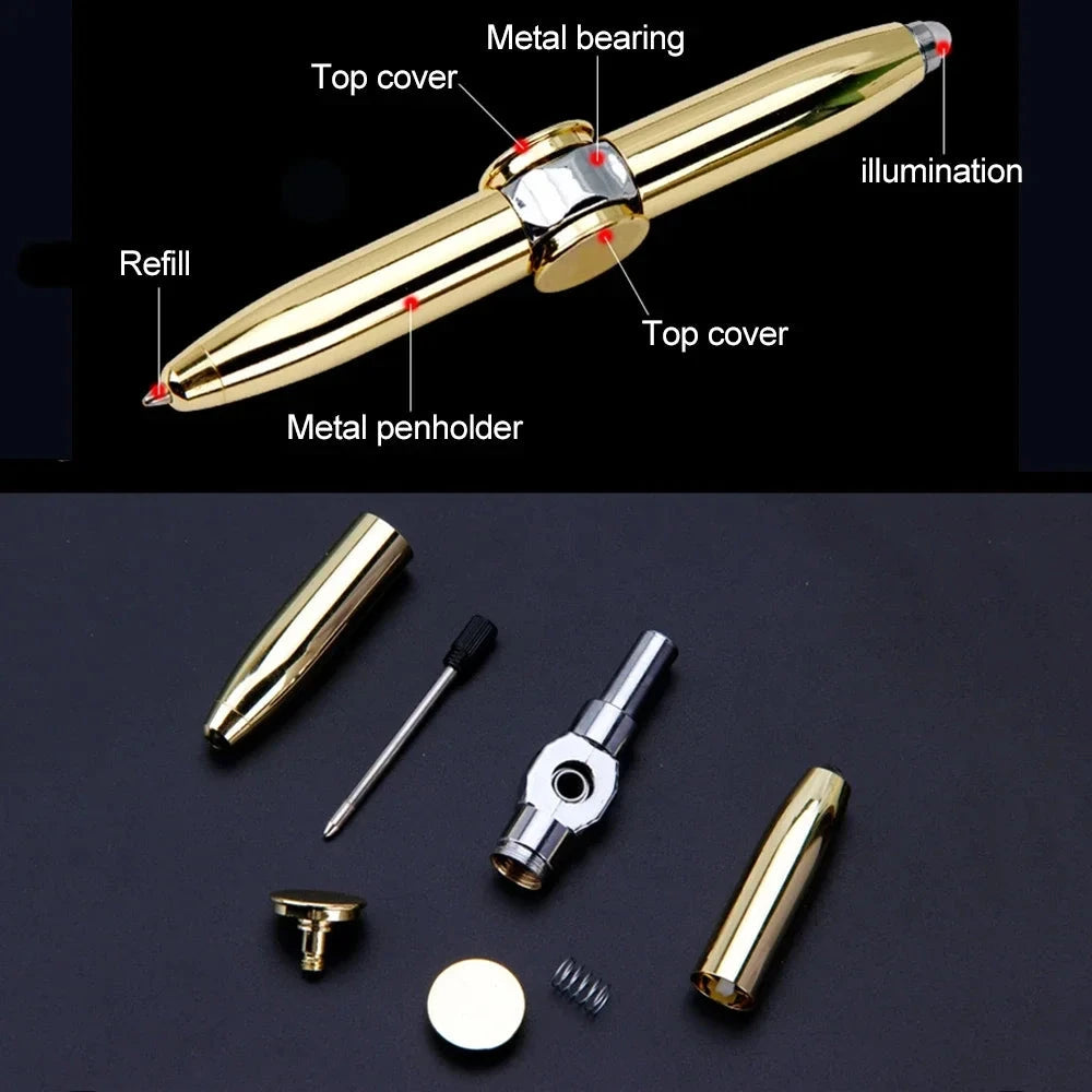 Multifunctional Decompression Finger Rotate Luminous Gyro Pens Toy Fidgets Spinner LED Light Ballpoint Pen Metal Gyro Pen Gift Econic Blanks