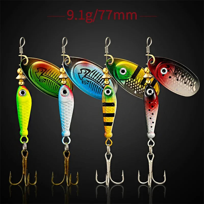 Rotating Metal Spinner Fishing Lures 9.1g 7cm Rotating Sequin Artificial Hard Baits Crap Bass Pike Treble Hook Fishing Tackle Econic Blanks