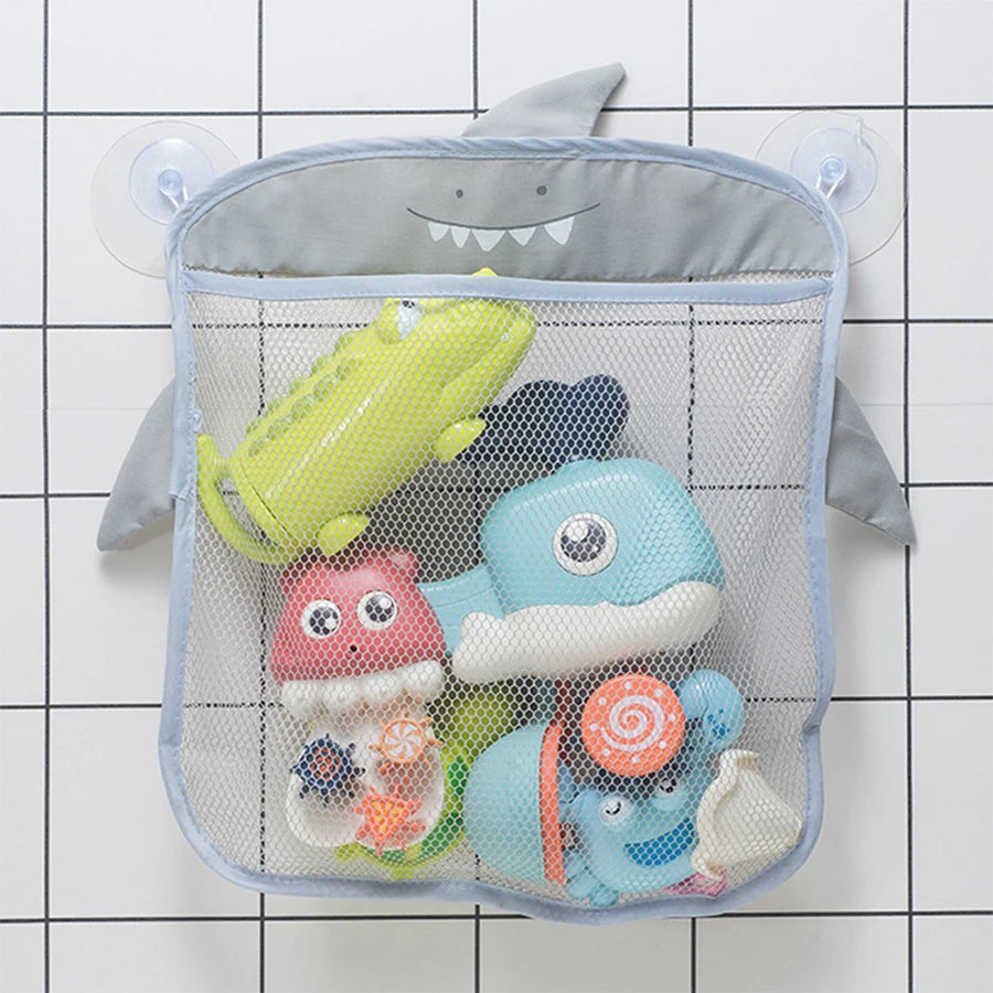 QWZ New Cartoon Duck Baby Bathroom Mesh Bag Sucker Design For Bath Toys Kids Animal Shapes Cloth Sand Toys Storage Net Bag Quick Pick Grocers