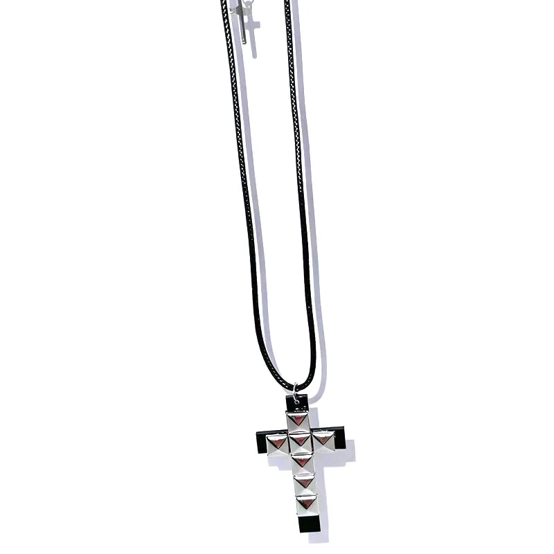 Punk Jewelry Rivet Cross Pendant Necklace for Women Cool Accessories Grunge Rock Fashion 90s Aesthetic Necklace Goth Quick Pick Grocers