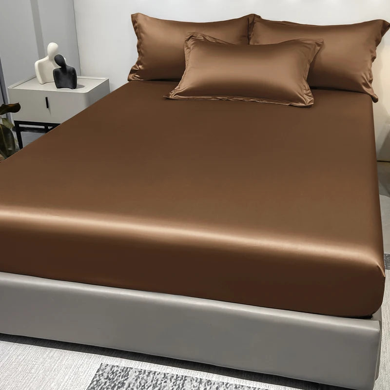 Modern Satin Fitted Sheet Ice Silk Bedspread Quick Pick Grocers