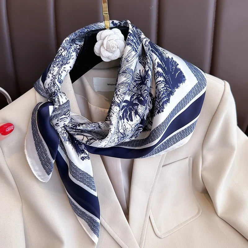 1pcs 70cm Plant-printed Scarf Women Simulated Silk Elegant and Versatile Headwear Bag Clothing and Accessories Square Scarf Quick Pick Grocers