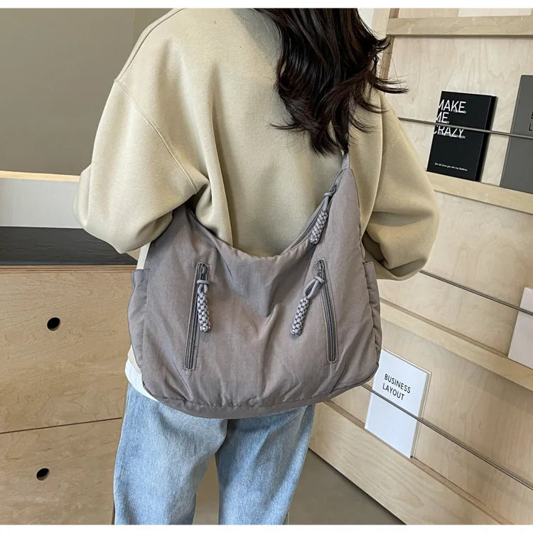 Trendy Women's Soft Cloth Shoulder Bag Solid Color Student 2026 Spring Y2k Casual Style Big Handbags Crossbody Bags for Women Quick Pick Grocers