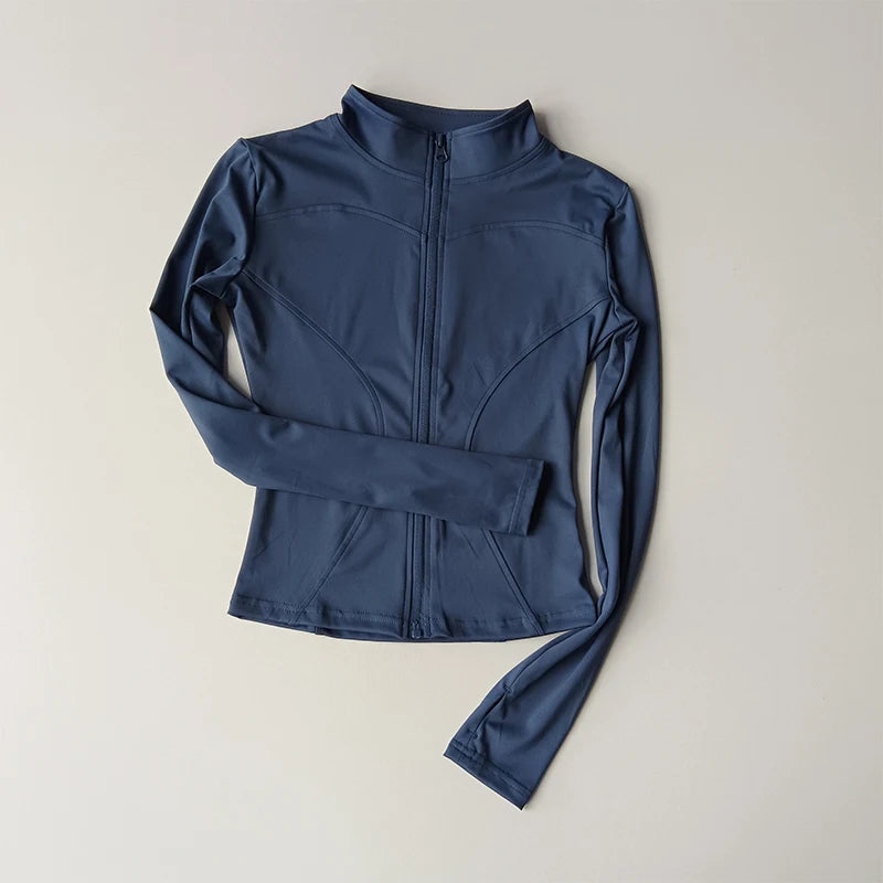 Outdoor Sports Long Sleeved Women Slim Yoga Clothes Quick Dry Zipper Cardigan Stand Up Collar Jacket Running Fitness Jacket Top Quick Pick Grocers