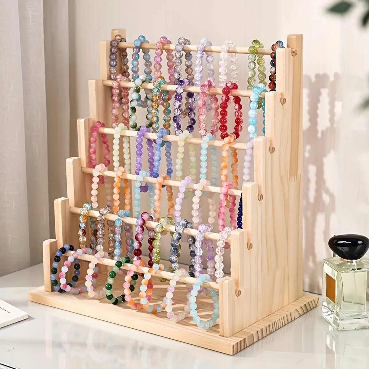 Vintage wooden bracelet storage rack, stepped bead display rack, jewelry storage rack, watch hair clip and headband display rack Quick Pick Grocers