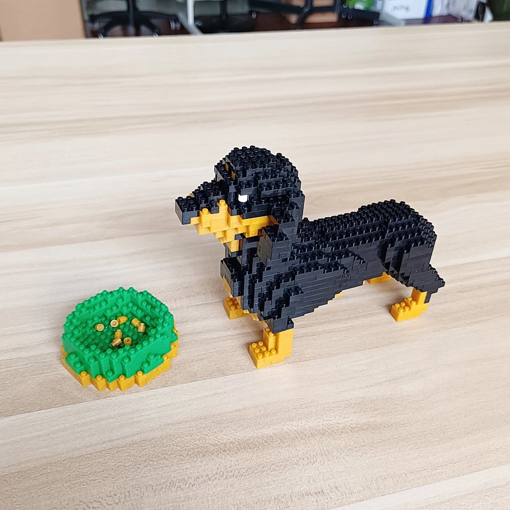 KNEW BUILT Dachshund Dog Model Mini Building Block Toy Set 9 Style for Pet Enthusiasts Teddy Hughes Corgi Collie Pet Style Brick Quick Pick Grocers