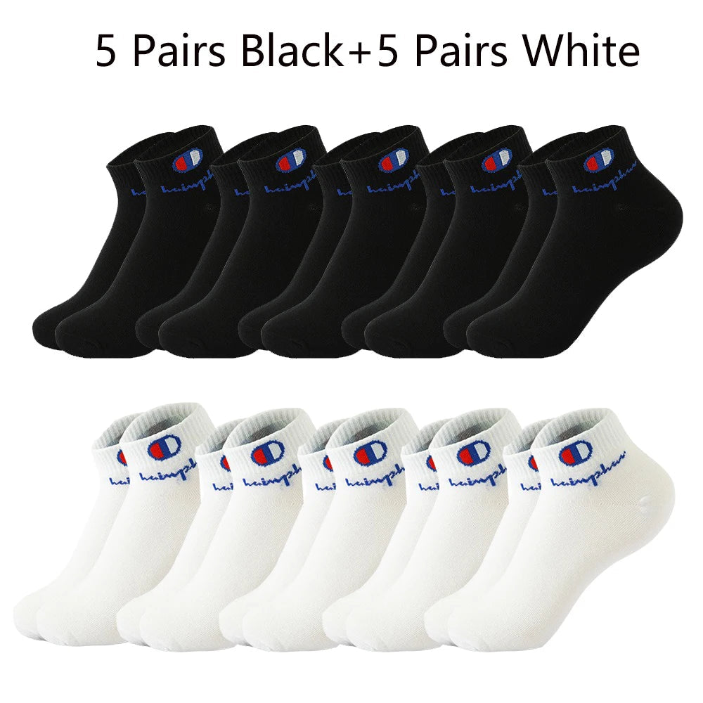 5/10/20 Pairs Men Ankle Socks Cotton Brand Classic Fashion Black White Socks Breathable Mesh Athletic Sports Socks for Summer Quick Pick Grocers