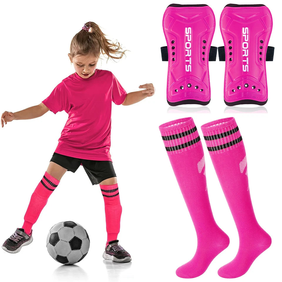 Loogdeel 2 Pair Soccer Shin Guards and Socks for Toddler Kids Youth, Lightweight Soccer Shin Pads Protective Defender Gear Quick Pick Grocers