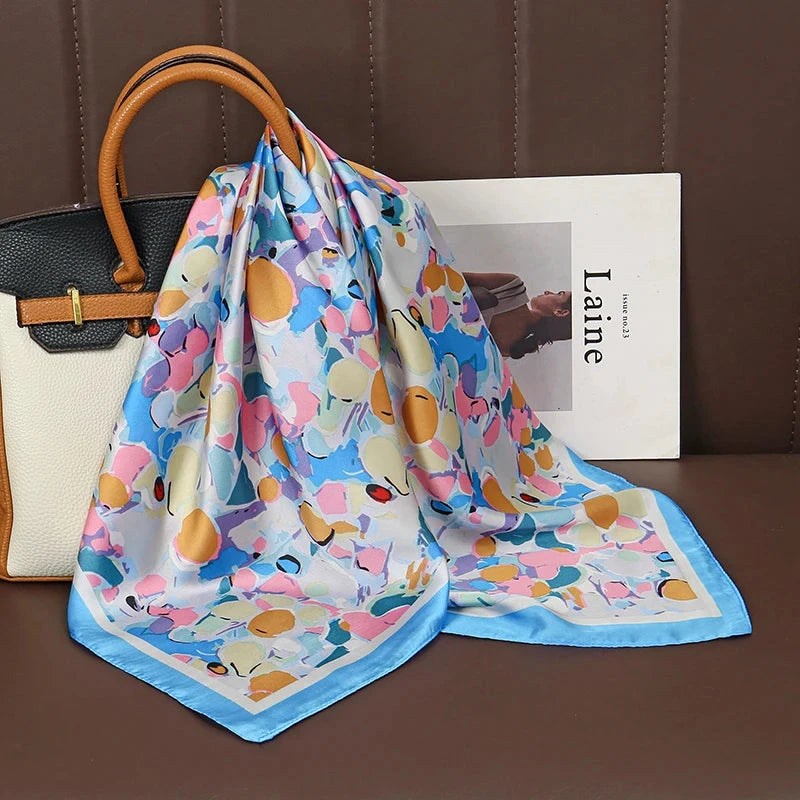 Luxury Print Satin Silk Square Scarf for Women Shawl Hijab Neckerchief Female Hair Ribbon Headband Fashion Wrap Bandana 2023 New Econic Blanks