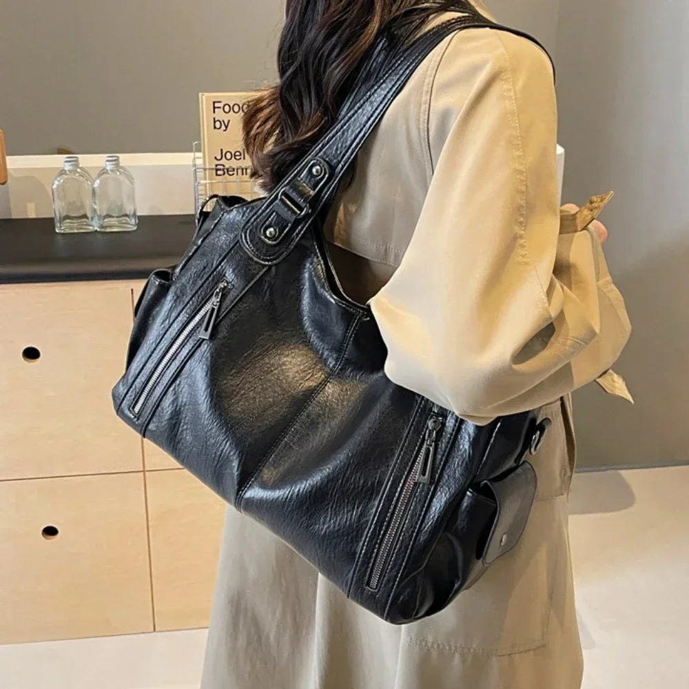 Soft Interior Compartment Shoulder Bags 2026 High Quality Contrasting Colors Bags for Women Fashion Zipper Pu Women's Handbags Quick Pick Grocers