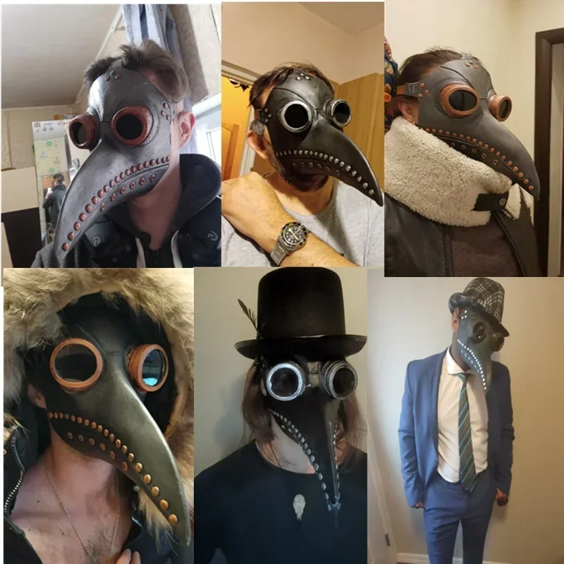 Black Rubber Plague Doctor Mask Costume Halloween Cartoon Spooky Steampunk Gas Latex Mask for Kids and Adults Cosplay Props Quick Pick Grocers