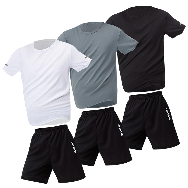 2/4/6 Pcs Plus Size Men's Quick-drying Short-sleeved Shorts Suit Men's Leisure Sports Running Fitness T-shirt Joker Shorts Teen Quick Pick Grocers
