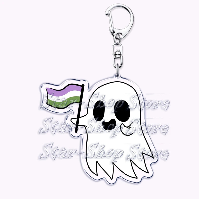 Cute Lgbt Halloween Keychain for Accessories Bag Gay Pride Lgbtq Spooky Ghost Lesbian Keyring Jewelry Rainbow Fans Friends Gifts Quick Pick Grocers