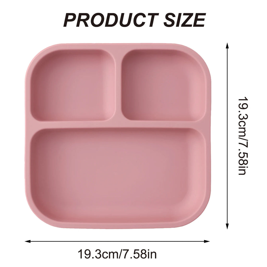 Color Kids 1PCS BPA Free Silicone Divided Square Plate Suction Baby Dish Leakproof Toddler Kids Meal Tray Easy Clean Tableware Purest Peak